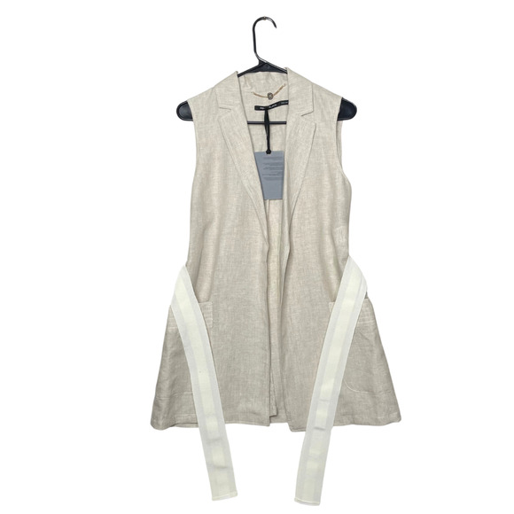 Womens 100% Linen Sleeveless Beige Vest Coat Italy Career Boho Chic NEW - Picture 4 of 11